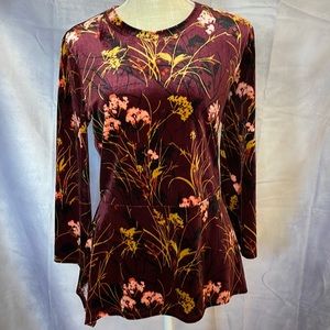 IVANKA TRUMP VELOUR  FLORAL PRINT PEPLUM TOP  SIZED M